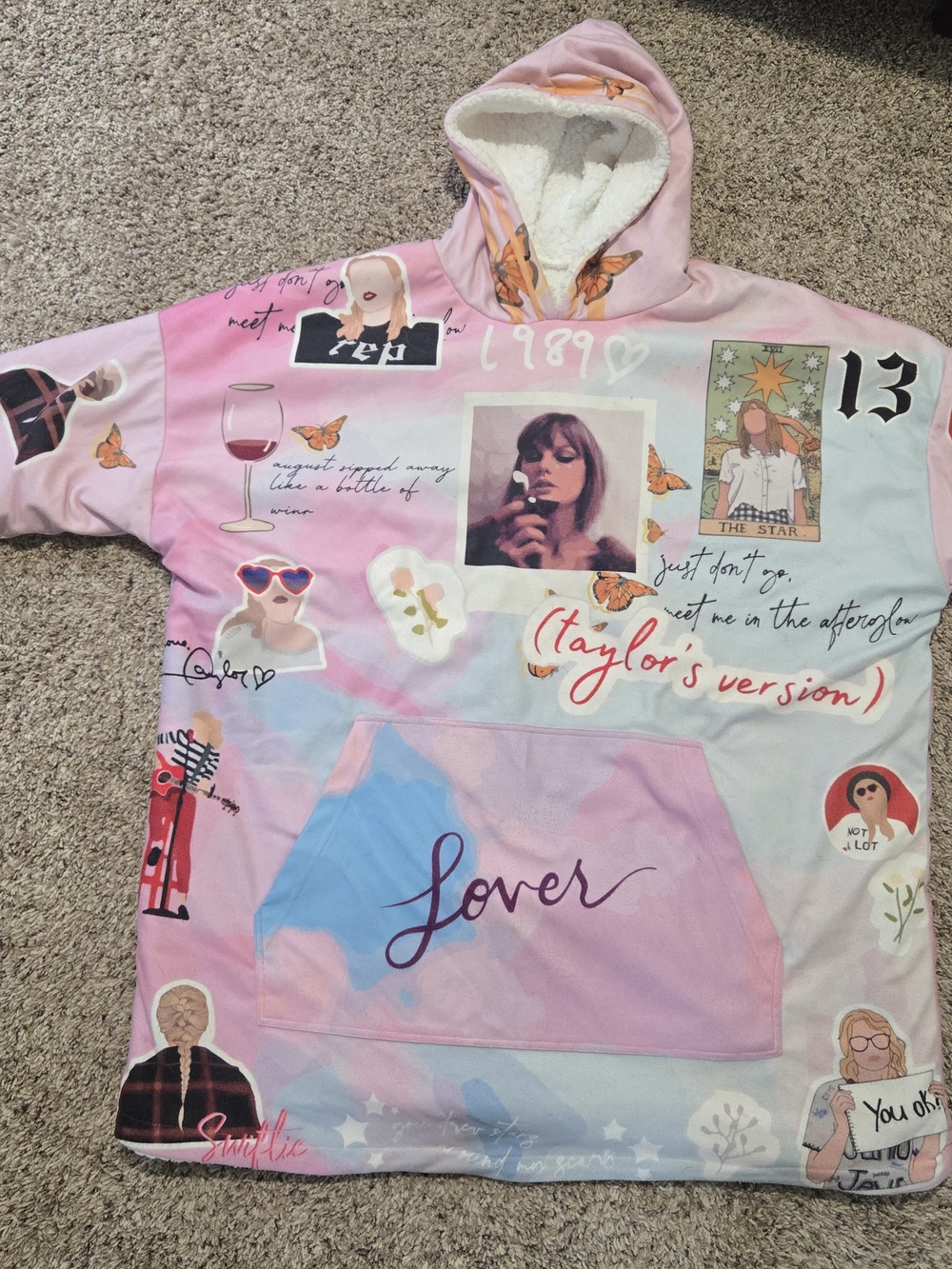 Taylor Swift-Inspired Pink & Pastel Graphic Sherpa Blanket Hoodie